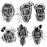 Handwritten lettering ice cream set vector