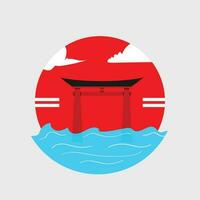 logo ilustración de Japón portón en el mar vector