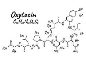 Human hormone oxytocin concept chemical skeletal formula icon label, text font vector illustration, isolated on white. Periodic element table.