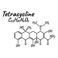 tetraciclina antibiótico químico fórmula y composición, concepto estructural médico droga, aislado en blanco fondo, vector ilustración.