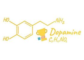 Human hormone dopamine concept chemical skeletal formula icon label, text font vector illustration, isolated on white. Periodic element table.