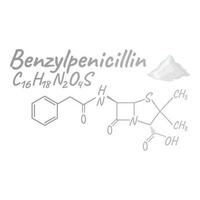 Benzylpenicillin antibiotic chemical formula and composition, concept structural medical drug, isolated on white background, vector illustration.