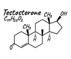 humano hormona testosterona concepto químico esquelético fórmula icono etiqueta, texto fuente vector ilustración, aislado en blanco. periódico elemento mesa.