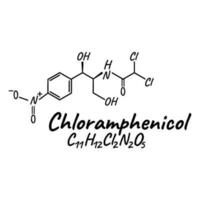 cloranfenicol antibiótico químico fórmula y composición, concepto estructural médico droga, aislado en blanco fondo, vector ilustración.