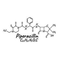 Piperacillin antibiotic chemical formula and composition, concept structural medical drug, isolated on white background, vector illustration.