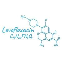 Levofloxacin antibiotic chemical formula and composition, concept structural medical drug, isolated on white background, vector illustration.