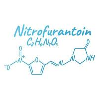 Nitrofurantoin antibiotic chemical formula and composition, concept structural medical drug, isolated on white background, vector illustration.