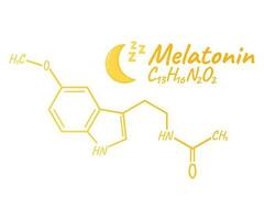 Human hormone melatonin concept chemical skeletal formula icon label, text font vector illustration, isolated on white. Periodic element table.