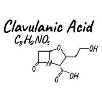 Clavulanic acid antibiotic chemical formula and composition, concept structural medical drug, isolated on white background, vector illustration.
