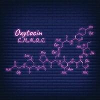humano hormona oxitocina periódico elemento concepto químico esquelético fórmula icono etiqueta, texto fuente neón resplandor vector ilustración, aislado en negro.