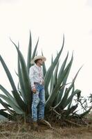 Mexican cowboy, agave plants, nature beauty, sunglasses, toddler, captivating landscape photo