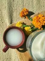 experiencia el auténtico gusto de mexico con pulque, un tradicional maguey beber, servido en hermosa vajilla foto