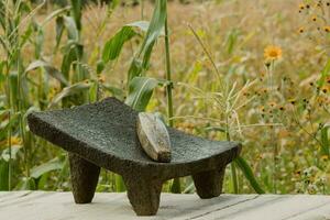 In Mexico, the metate is used to grind corn into a fine meal, connecting food and tradition photo