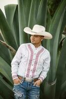 Mexican cowboy, agave plants, nature beauty, sunglasses, toddler, captivating landscape photo