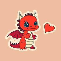 Vector Stock Illustration isolated Emoji character cartoon dragon dinosaur lying with heart, valentine sticker emoticon for site, info graphics, video, animation.