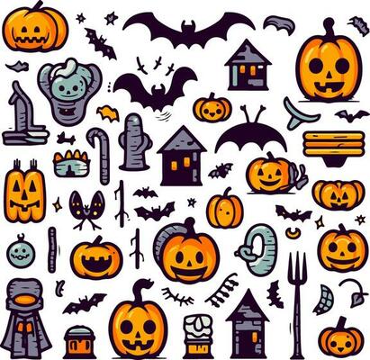 a collection of halloween doodle objects