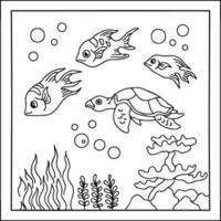 design aqua fish outline coloring page for kid vector