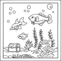 design aqua fish outline coloring page for kid vector