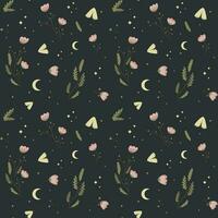 Seamless pattern with moths, moon and stars vector