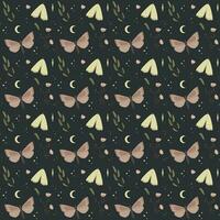 Seamless pattern with moths, moon and stars vector