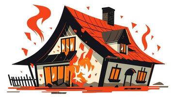 Dramatic Blaze Exploring the Intense Image of a House on Fire in the Banner vector