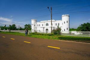 Bao Loc, Vietnam - 01 May 2023 White villa built with old castle style in Bao Loc city, Vietnam photo