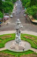 Da Lat, Viet Nam - 3 June 2023 View from Da Lat Market in the morning, Traffic Center Landmark in Da Lat city photo