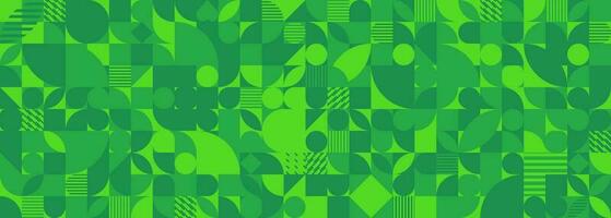 Green Monochromatic Bauhaus Pattern in geometric shapes. Geometric Green Banner. Vector Illustration. EPS 10.