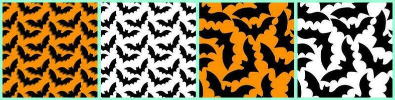 Set of Seamless Vector Bat Pattern. Flying Bat pattern on orange background and isolated on white backgrounds. Vector Illustration. EPS 10. Perfect for Halloween and scary designs.