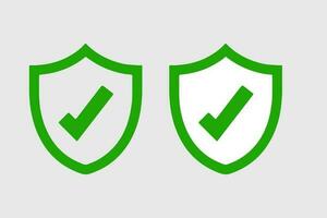 Green check icons set with shield vector