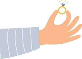 Male hand holding engagement ring vector