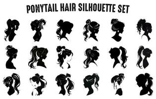 Ponytail Hair Silhouettes Vector set, Girl's hairstyles Silhouettes, women's hair silhouette collection, Hair black silhouettes illustration