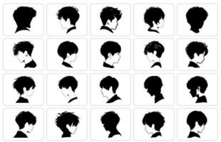 Side Part Hair Silhouette Bundle, Side Part Haircut Style Silhouette Boy's hair silhouette vector