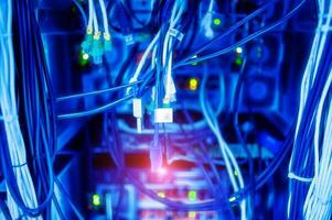 The server room tells the computer server that is working continuously. Convey the power and progress. photo