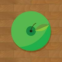 Green apple top view vector. Fruit fresh illustration on wooden table vector