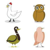 conjunto de aves vector personaje Pato y pollo, ruiseñor y búho ilustración