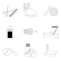 Pet care linear icons set. Accessories to pet grooming, vector illustration