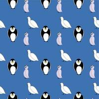 Cartoon bird background pattern seamless. Pigeon pinguin and owl. Vector illustration