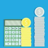 Count money with calculator. Financial currency and investment, vector illustration