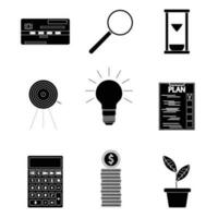 Black silhouette business icons. Calculator and planning startup, financial check vector illustration