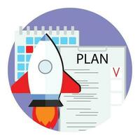 Plans to launch new start up vector. Organization and check project start-up illustration vector