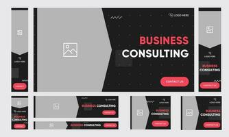 Business consulting set of web banner template design for social media posts vector