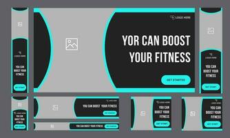 Set of health fitness web banner template design for social media posts vector