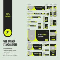 Creative fitness center web bundle banner template design, vector eps 10 file format