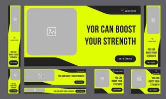 Set of workout fitness body web banner template design vector