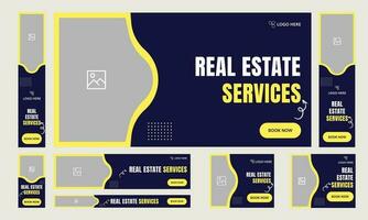 Real estate developer interior and exterior banner design, customizable vector eps 10 file format