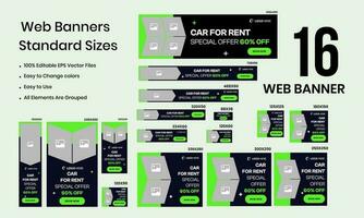 Rent Car web bundle banners of standard size with a place for photos. vector