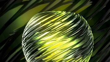 Abstract rotating spherical object with many stripes on an animated background video