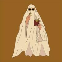 People in Halloween costume. Ghost. Flat design style vector illustration.