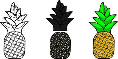 Pineapple with leaf different style icon set. Line, glyph and filled outline colorful version, pineapple fruit outline and filled vector sign. Symbol, logo illustration. Replaceable vector design.